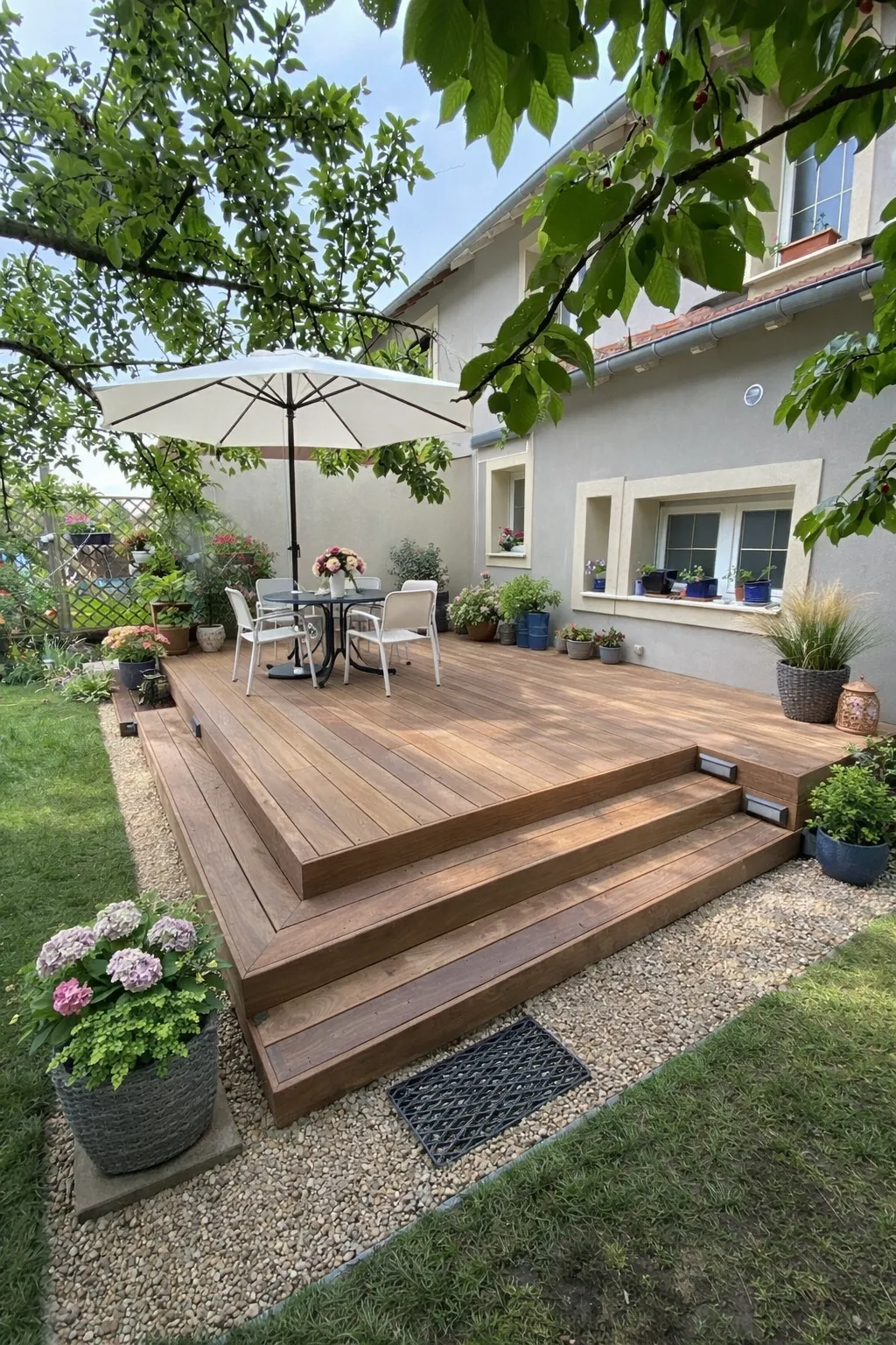 Terrasse en Cumaru avec marches intégrées à Metz